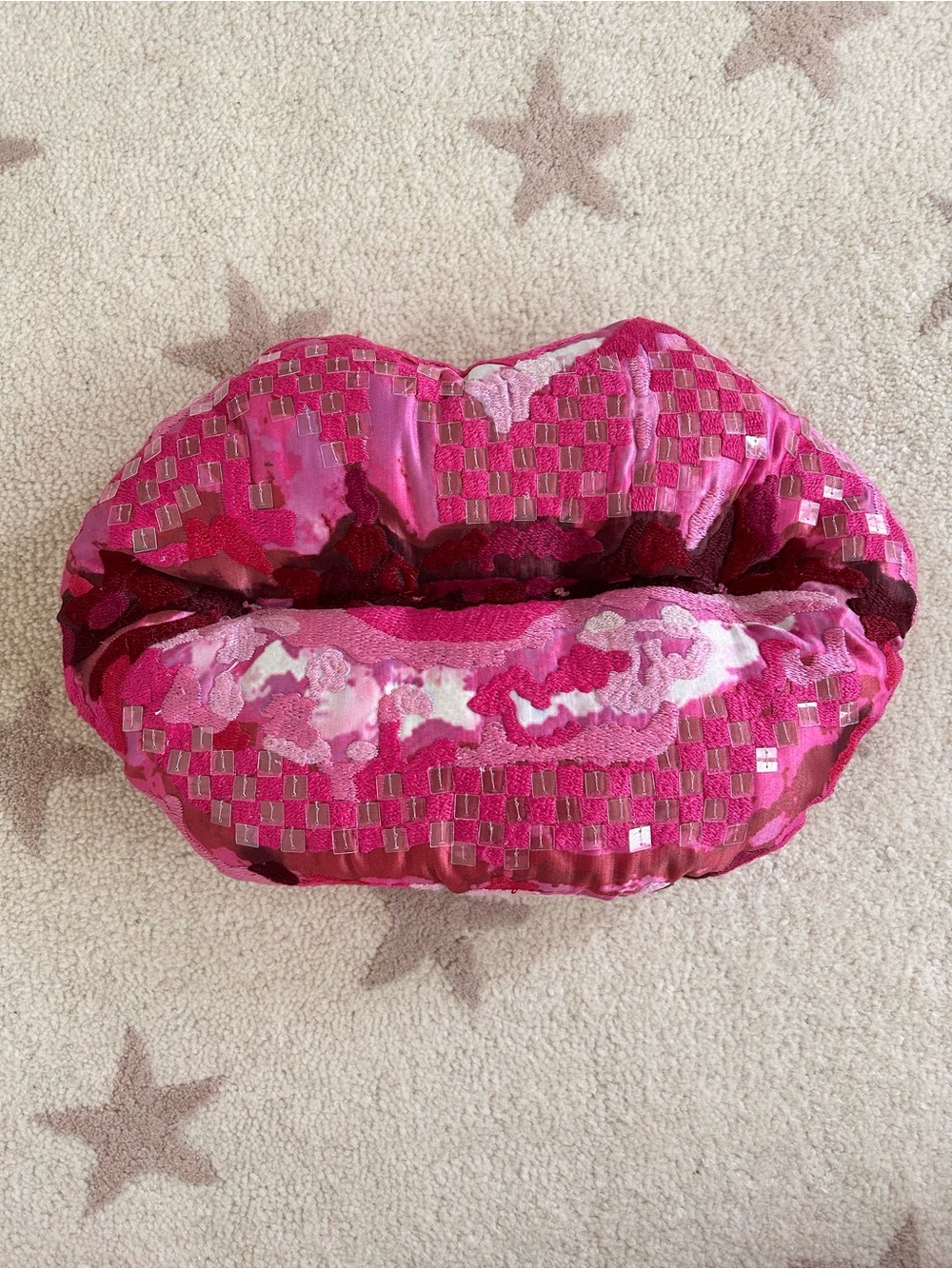 MacKenzie-Childs Hot Pink Pucker Up Lip Pillow